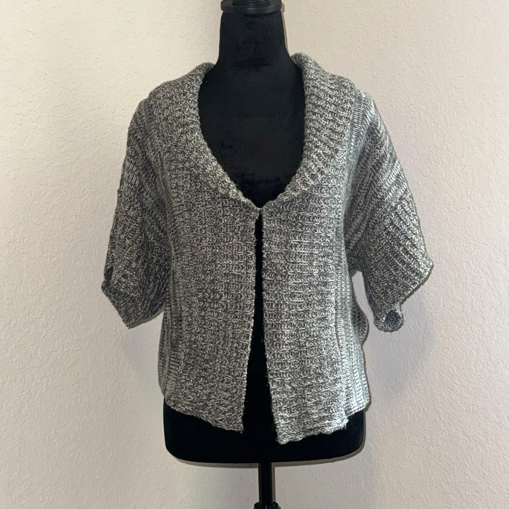 Say What?‎ Y2K VTG Cardigan Sweater Women's Large Gray Shawl Collar Short Sleeve